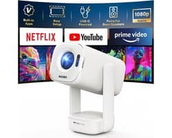 SnelShoppen - Draagbare Projector met Ingebouwde Netflix-app, Native 1080P HDR10, 4K Ondersteuning, USB-C Aangedreven, TOF Auto Focus, Dolby Audio - P