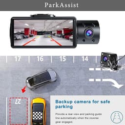 SnelShoppen - Car DVR Camera Voor- en Achter 1080P Nachtzicht, Triple Dashcam met 24U Parkeerstand, G-Sensor Bewegingsdetectie, Breedhoek Autorij Reco — thumbnail 3