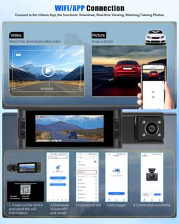 Thijox - CAMECHO Dashcam voor Auto's, 1080p Full HD, Dubbele Lens, Bewegingsdetectie, 150° Groothoek, Loop-opname, App/WiFi, 3,16-inch Scherm — thumbnail 2