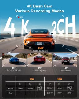 SnelShoppen - 4K Dashcam voor Auto met Dubbele Camera, 64GB Kaart, Wi-Fi 6, GPS, Nachtzicht, 5cm IPS Scherm, 24 Uur Parkeermodus, Spraakbediening — thumbnail 5