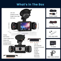 SnelShoppen - 4-kanaals Dashcam Auto 360 Graden FHD 1080P - Loopopname, G-Sensor, Nachtzicht, Parkeerbewaking, Back-upassistent met 64 GB SD-kaart — thumbnail 5