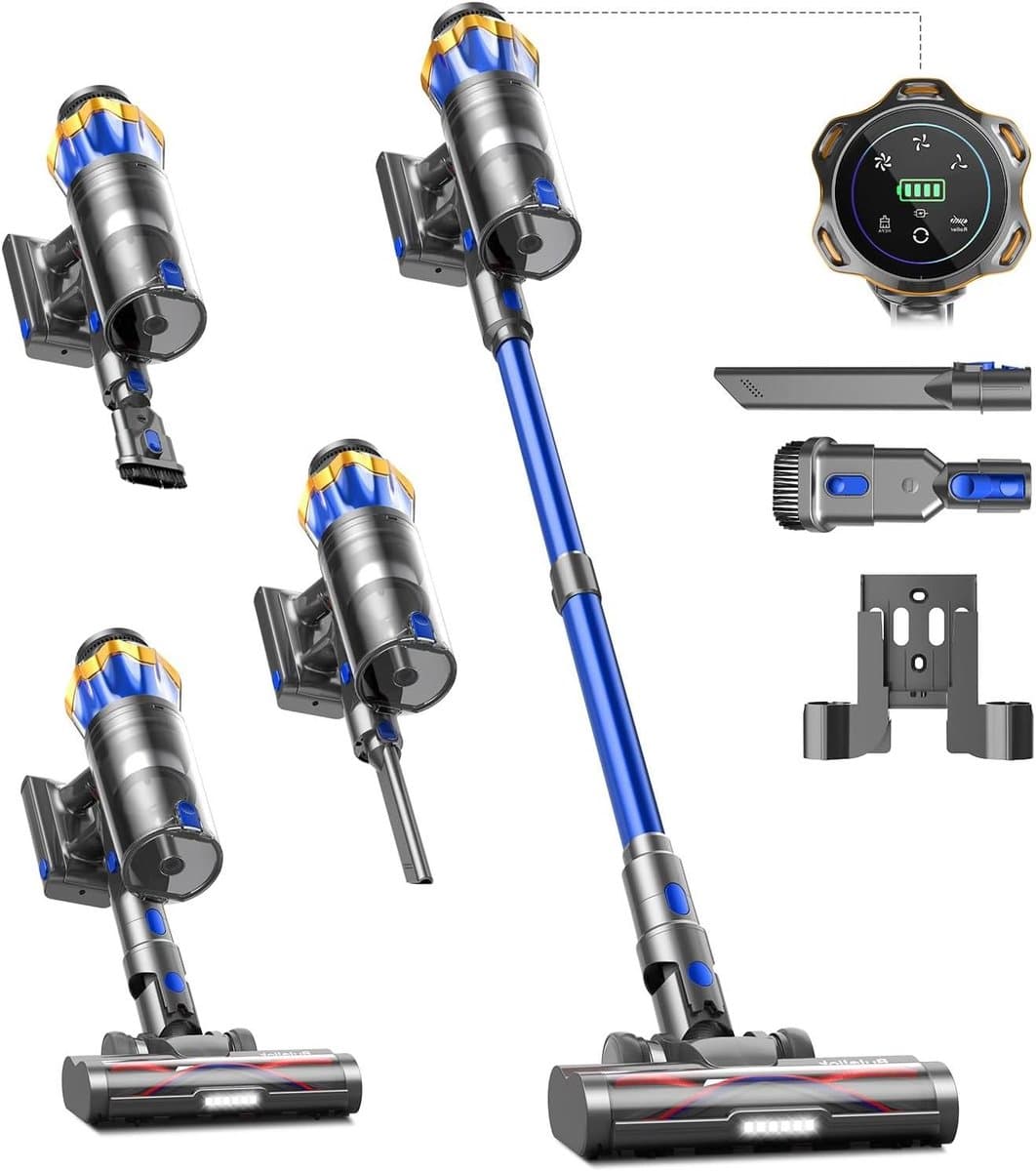 Draadloze Stofzuiger - Steelstofzuiger Accu - Grondige Huisreiniging - Anti-klit Borstel - 65 Min Werktijd - Blauw — afbeelding 1