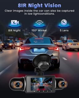 SnelShoppen - 5-Kanaals Dashcam 1080P - Voor- en Achterinterieur Camera - 360° Autocamera met 64GB Kaart, Wi-Fi, Loop-opname, G-sensor, Nachtzicht — thumbnail 3