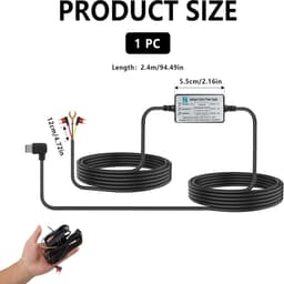 SnelShoppen - Dashcam Hardwire Kit 12V-24V 240cm USB-C voor Dashcam GPS Radar Detector - 24 Uur Parkeerbewaking, Laag Voltage Bescherming — thumbnail 5