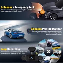 SnelShoppen - 4-kanaals auto dashcam met app, 360° voor- en achterzicht, interieurcamera, nachtzicht, loopopname, 24-uurs parkeerbewaking, G-sensor, p — thumbnail 3