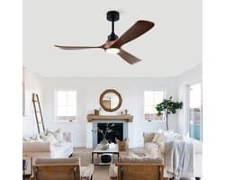 MODENUIT Ventilator 132 cm - Met Verlichting En 6 Snelheden - Voor Slaapkamer En Terras - ABS - Zwart