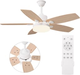 Plafondventilator met lamp - Diameter 106.6 cm - 6 Snelheden - LED Dimmbaar 3 kleuren - 5 Bladen - Modern - Licht Eiken — thumbnail 3
