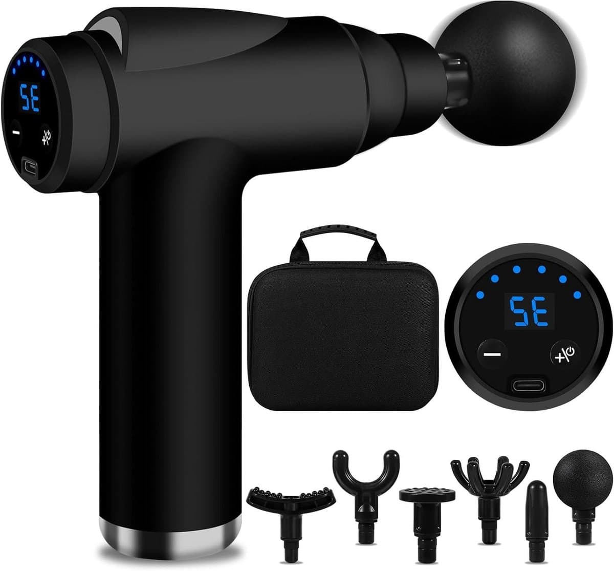 Massagepistool - Spierontspanner Percussie - Herstel na training - 32 snelheden - 6 massagekoppen - Zwart — afbeelding 1