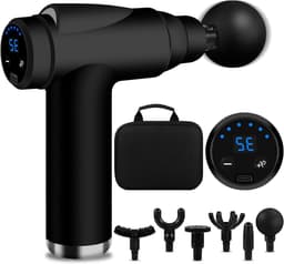 Massagepistool - Spierontspanner Percussie - Herstel na training - 32 snelheden - 6 massagekoppen - Zwart — thumbnail 1