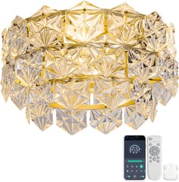 19-inch Deckenventilator met kristallen kroonluchter - App- en afstandsbediening - 6 snelheidsstanden - Omkeerfunctie voor winter/zomer - Goudkleurig met ruitpatroon - ABS-bladen — thumbnail 1