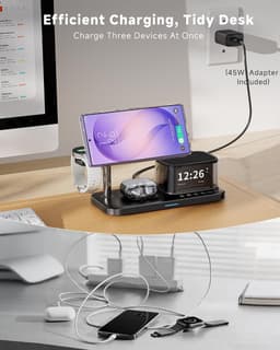 Qi2.2 25W 6-in-1 magnetisch laadstation geschikt voor Samsung, wekker | nachtlampje, Bluetooth-luidspreker, snelle draadloze oplader met MagSafe-standaard voor Z Fold 8 Ultra/Fold8 Wide/S26 Ultra/Watch Ultra2 — thumbnail 4