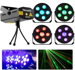 BeamZ huisfeest partyset - Met 4 discolampen en RGB laser - Ideaal voor kinderfeestjes - Pakket S — thumbnail 1