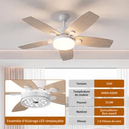 Plafondventilator Hout met LED Lamp – 5 Bladen, Afstandsbediening, Zomer/Winter Modus — thumbnail 5