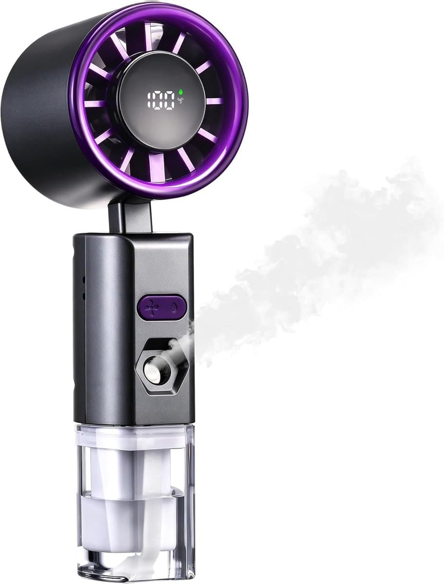 LISM-Draagbare vernevelingsventilator met waterfunctie, mini USB oplaadbare ventilator, handventilator, accessoire Geschikt voor thuis, buiten, kantoor en kamperen (paars) — afbeelding 1