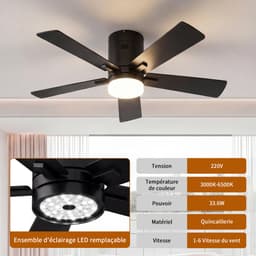 Plafondventilator met Lamp Zwart – Stille Ventilator met 6 Snelheden & Afstandsbediening — thumbnail 5