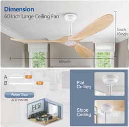 HAUSS SPOLE Ventilator – 60 Inch Zonder Licht – 152 cm – Metaal En Hout – Wit En Naturel – Met Afstandsbediening Voor Woonkamer En Terras — thumbnail 5
