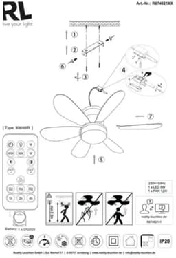 REALITY LUND - Plafondventilator - Zwart mat - incl. 1x SMD 8 W - Licht apart schakelbaar - Afstandsbediening - Dimbaar - Traploos instelbare lichtkleur - Nachtlampje - Geheugenfunctie - 3 snelheidsinstellingen - Timer - Zomer- en wintermodus — thumbnail 4