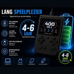 FivesquareNL Retro Handheld Game Console – 400 Spellen – USB Oplaadbaar – 2.4 Inch Kleurenscherm – Draagbare Spelcomputer voor Kinderen & Volwassenen – Zwart — thumbnail 5
