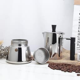 Espresso Maker Stainless Steel Espresso Pot for Induction Gas and All Cookers Mocha Pot for 4 Cups 200 ml Silver — thumbnail 3