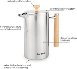 ThermoPress Franse pers - Dubbelwandige geïsoleerde roestvrijstalen koffiezetter - 1 liter (5 kopjes) - Inclusief reservefilters en onderzetter — thumbnail 5