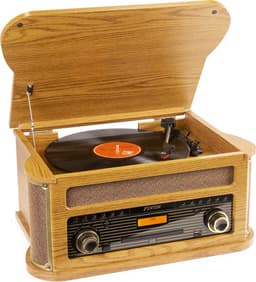 Retro platenspeler Bluetooth - Fenton Memphis - Met FM en DAB radio - Cassette speler - Lichtbruin — thumbnail 1