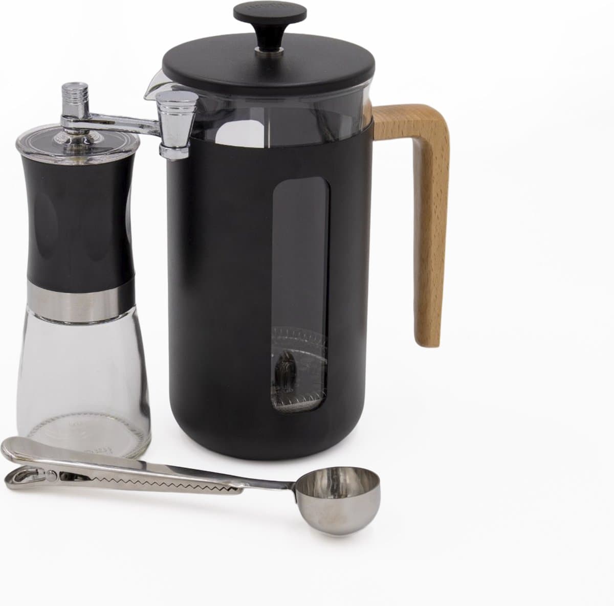 3-delige Cafetière Geschenkset met zwarte Pisa 8-kops Cafetière, Handmatige Koffiemolen en Koffiemaatschep — afbeelding 1