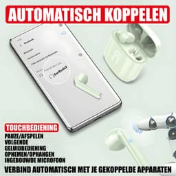 Draadloze Oordopjes - Oortjes Bluetooth - Oortjes Draadloos - Geschikt voor iPhone, iPad, Samsung, Android, Computer en Laptop - Draadloze Koptelefoon met Noise Cancelling - Ingebouwde Microfoon - LED Display - Groen — thumbnail 3