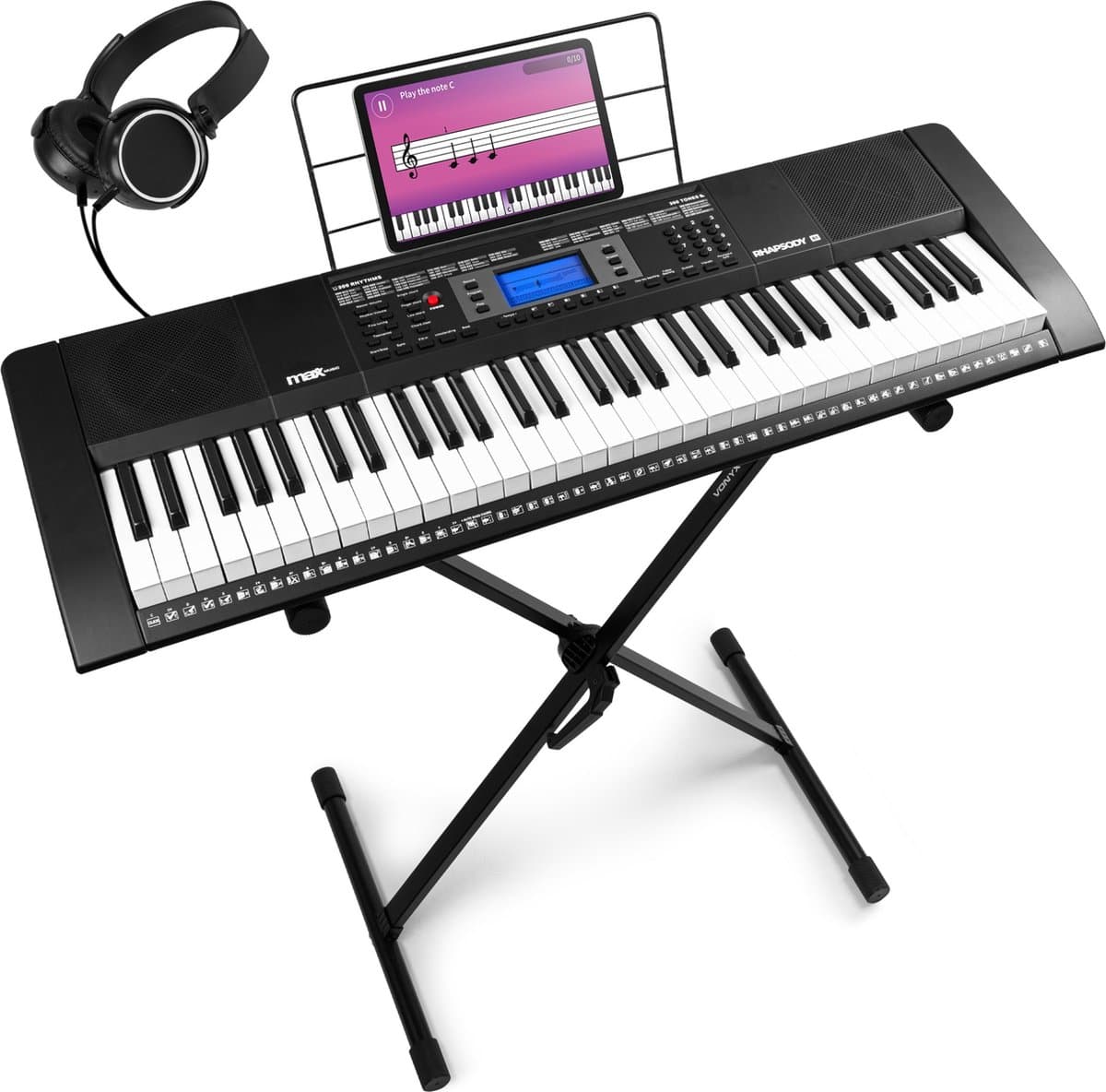 MAX Rhapsody61 keyboard piano met 61 toetsen - Complete keyboard set met standaard en koptelefoon — afbeelding 1