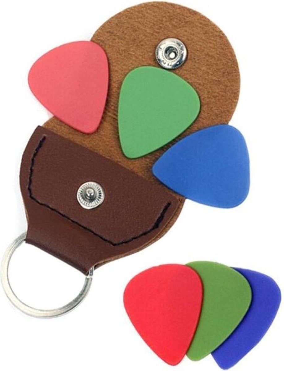 Plectrum Sleutelhanger Inclusief 6 Plectrums - Plectrumhouder - Guitar pick holder -  1 stuks voor aan de sleutelbos-Bruin — afbeelding 1
