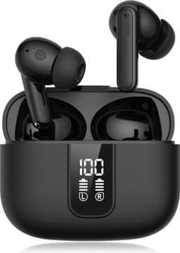 Nubex® Draadloze Oordopjes – Bluetooth Oordopjes – Oortjes draadloos – Oordopjes draadloos - Earpods geschikt - Draadloze oortjes bluetooth - Noise cancelling ANC+ENC - Universeel - BT 5.3 - Zwart — thumbnail 1