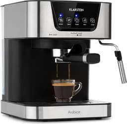 Klarstein 1,5L portafilter koffiemachine voor 2 kopjes koffie, mini espressomachine met melkschuimer, 15 bar portafilter koffiemachine, kleine, goede espressomachine, roestvrijstalen espressomachine 1050W — thumbnail 1