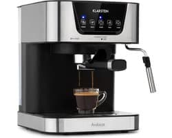 Klarstein 1,5L portafilter koffiemachine voor 2 kopjes koffie, mini espressomachine met melkschuimer, 15 bar portafilter koffiemachine, kleine, goede espressomachine, roestvrijstalen espressomachine 1050W