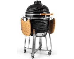 Klarstein kamado grill - om te grillen, slow cooking, roken of bakken, verwijderbare zijpanelen, keramiek, roestvrij staal, bamboe, thermometer van 0-450 °C, 3 wielen, 75 x 132 x 125 cm, zwart