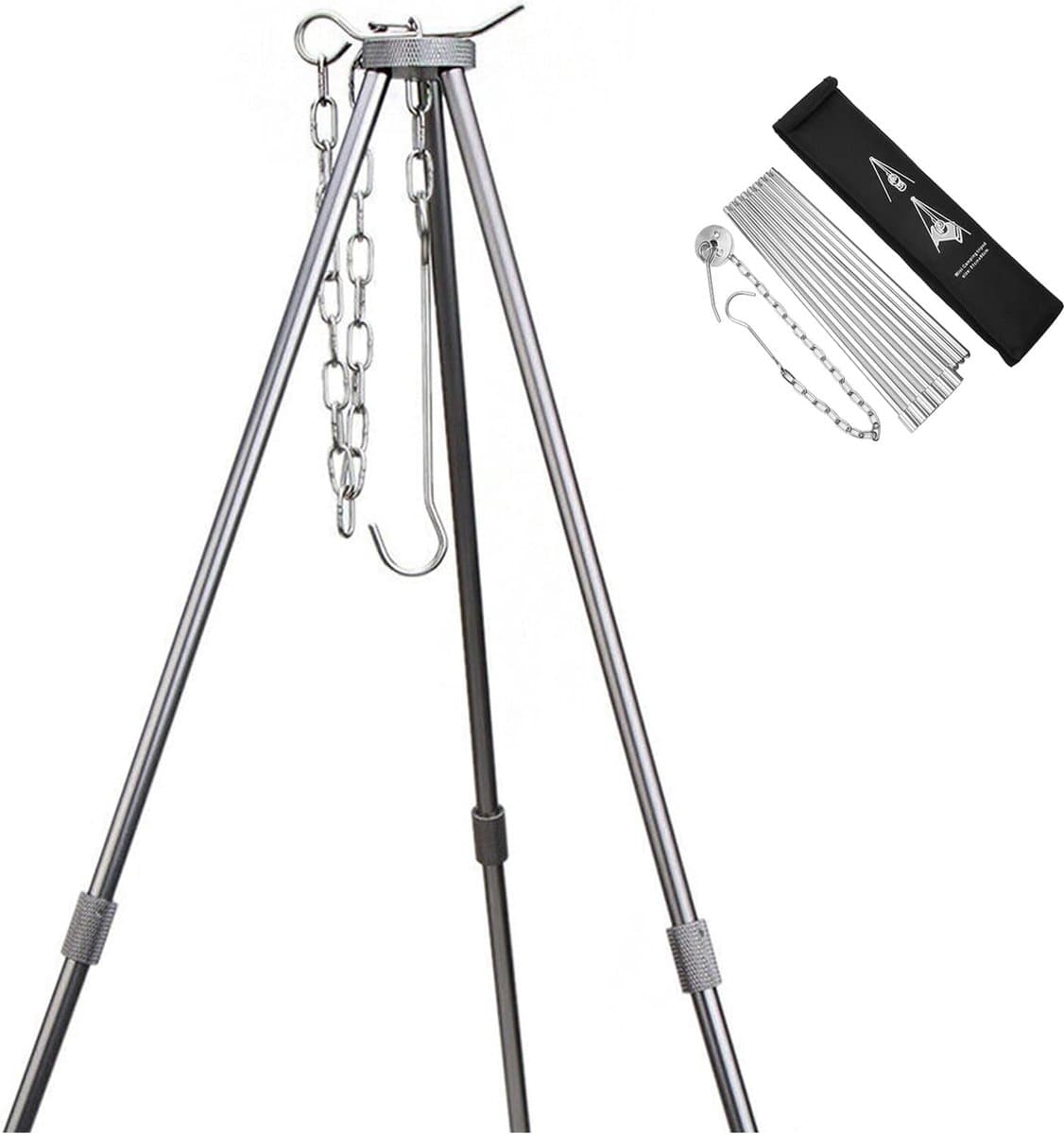 BBQ driepoot frame, driepoot, telescopisch frame, grillstandaard, koken in de open lucht, statief, inklapbaar, kampvuur, grillrooster, standaard, camping, statief met ketting en haak — afbeelding 1