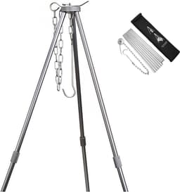 BBQ driepoot frame, driepoot, telescopisch frame, grillstandaard, koken in de open lucht, statief, inklapbaar, kampvuur, grillrooster, standaard, camping, statief met ketting en haak — thumbnail 1