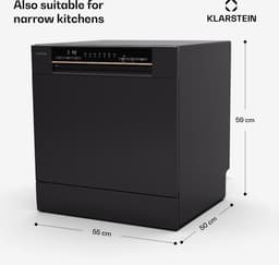 Klarstein Vaatwasser mini- voor 8 couverts, stille kleine vaatwasser met 7 wasprogramma's, kleine tafelmodel vaatwasser voor thuis, op kantoor en op de camping, mini-vaatwasser met wateraansluiting - 8L 8 Maatgedekken 47 dB 50 cm - voor Keuken — thumbnail 3
