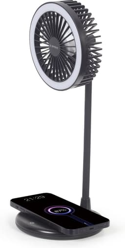 3-in-1 tafelventilator met draadloze telefoonlader en LED verlichting — thumbnail 1