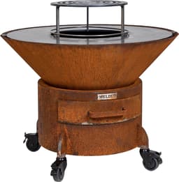 WELDED DRUM 800 Barbecue Vuurschaal - BBQ Lounge - cortenstaal - houtgestookt-standaard met wielen, aslade, regelbare luchttoevoer onder in vuurschaal waardoor veel minder last van rook, afdekplaat — thumbnail 1