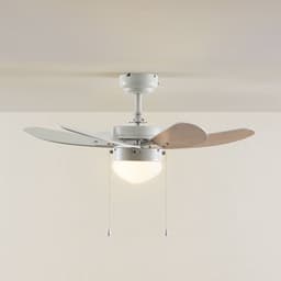 Lindby - Plafondventilatoren met verlichting - 1licht - Staal, MDF, glas - H: 36.5 cm - E14 - wit, beuken — thumbnail 1