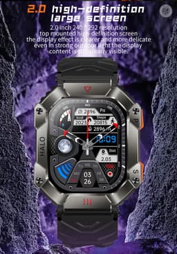 WizBay Premium Select® 2.0 inch HD TFT - Kompas, Altitude & Barometer, Meter - Bluetooth Bellen - Message - Dynamic Hartslag & Slaap Monitor - Bloeddruk & O2 - 100+ Sport Modi - 650mAh - Magnetic Laden - Zink Alloy Mat Grijze Kast - Zwart TPU Band — thumbnail 4