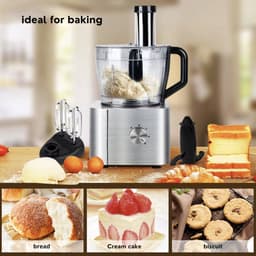 Keukenmachine - Alles in 1 keukenmachine - Multifunctionele keukenmachine - Vleesmolen - Garde - Kneder - Shredder - Sinaasappelpers - Hakselaar - Blender - 1100W - Zilver — thumbnail 3