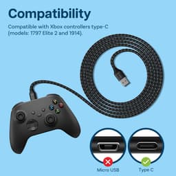 USB-C Kabel voor Xbox 2m USB-A naar Type-C [2 Stuks] van MMOBIEL – Snellader USB Kabel voor Xbox Controllers 18W 480Mbps – Nylon Gevlochten Controller Opladerkabel – Gaming Accessoires – Wit/Zwart — thumbnail 5