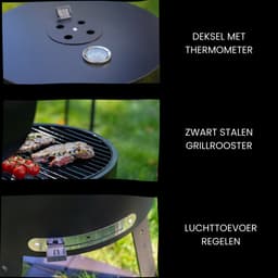 HEAT Houtskoolbarbecue - Compacte Draagbare BBQ met Thermometer en Luchtregulatie - Zwart Staal - 40x40x57 cm — thumbnail 5