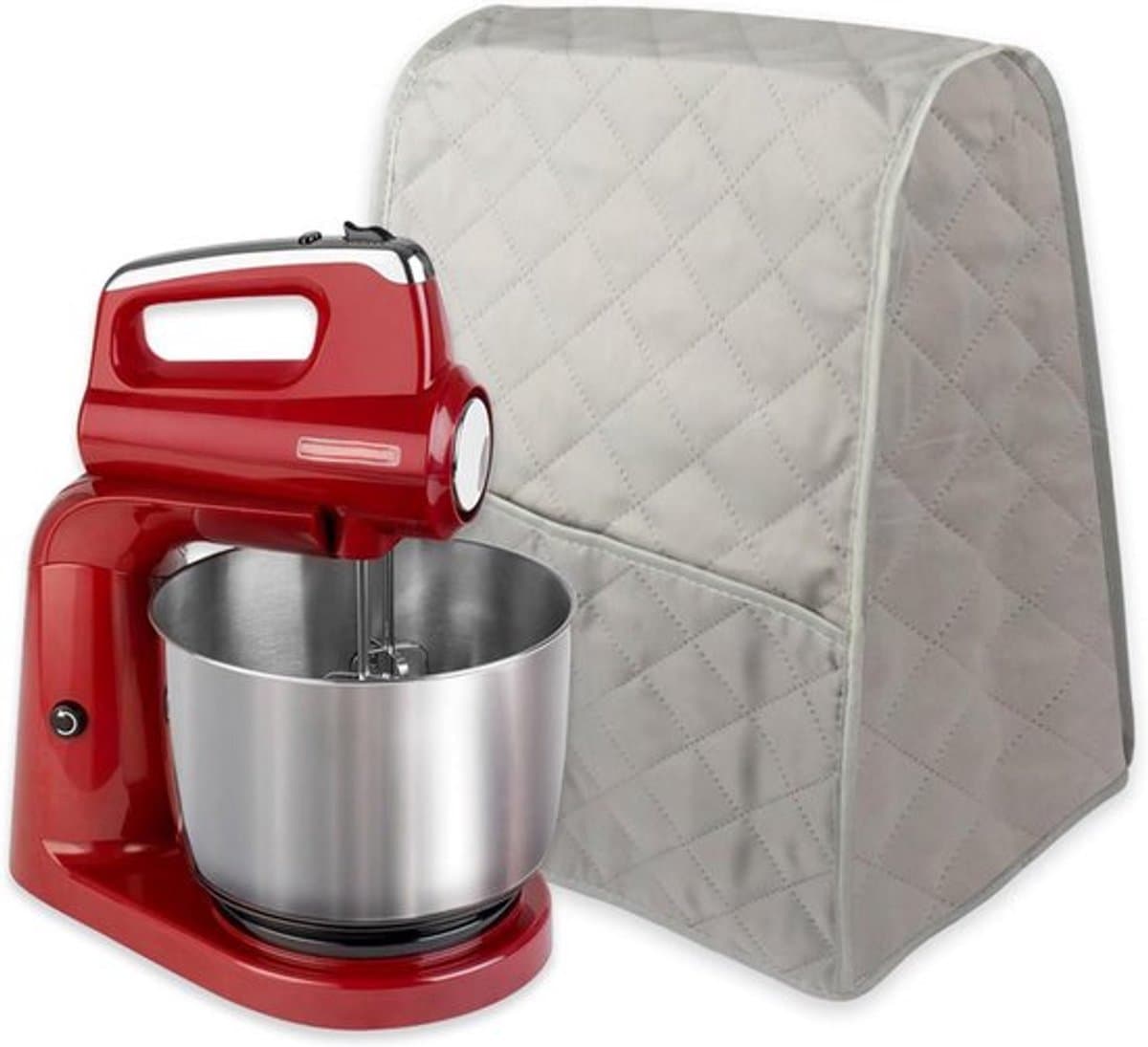 Grijze stofkap voor standmixer met handige zakken en extra opbergruimte voor accessoires, beschermt je keukenapparaat tegen stof en vuil — afbeelding 1