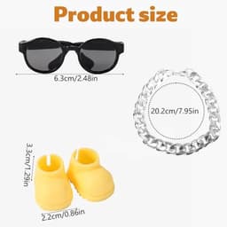 Poppenoutfitset, modieuze zonnebril, zilveren ketting en schattige gele schoenen, kledingaccessoires voor poppendecoratie en -display — thumbnail 4