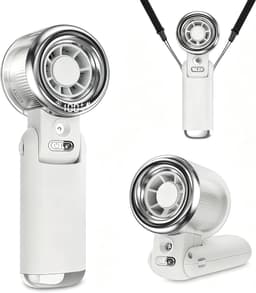 Draagbare Handmistingsventilator – Turbo Handventilator met Koelnevel – 5 Versnellingen Oplaadbaar – voor Reizen, Binnen, Buiten, Strand – Ivoorwit – 1 Stuk — thumbnail 1