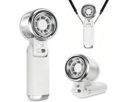 Draagbare Handmistingsventilator – Turbo Handventilator met Koelnevel – 5 Versnellingen Oplaadbaar – voor Reizen, Binnen, Buiten, Strand – Ivoorwit – 1 Stuk
