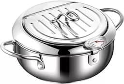 Huishoudelijke Friteuse - Kleine Frituurpan - Lekker Frituren - Ingebouwde Thermometer - 304 Roestvrij Staal - Zilverkleurig — thumbnail 1