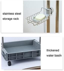 Bezem en Dweilhouder - Reinigingskar Wielen - Schoonmaak Organiseren - Zwaar Roestvrij Staal - 115 cm Hoogte - Zilver — thumbnail 3