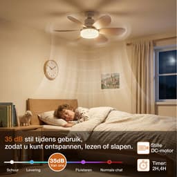 MUPOO Houtlook Plafondventilator met Verlichting E27 Ø52 cm- Stille plafonventilator afstandsbediening- 3 Kleurtemperaturen &3 Snelheden - Timer & Geheugenfunctie-Voor Slaapkamer Keuken Garage — thumbnail 2